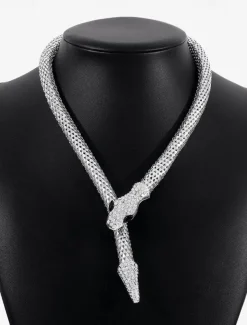 Elegant Gold Snake Necklace for Women – Rhinestone-Encrusted Statement Jewelry with Serpentine Design for Special Occasions and Parties