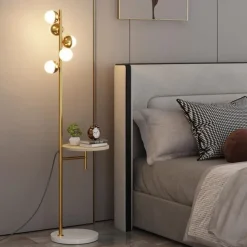 Elegant LED Floor Lamp Nordic Loft Golden Metal Living Room Sofa Standing Lamp Hotel Bedroom Deco Lights Bedside Desk Lamp