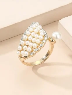 Elegant Pearl Wrap Ring for Women - Adjustable Crystal and Pearl Design, Perfect for Weddings, Engagements, and Formal Occasions