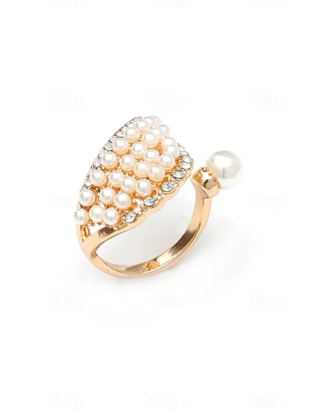 Elegant Pearl Wrap Ring for Women - Adjustable Crystal and Pearl Design, Perfect for Weddings, Engagements, and Formal Occasions