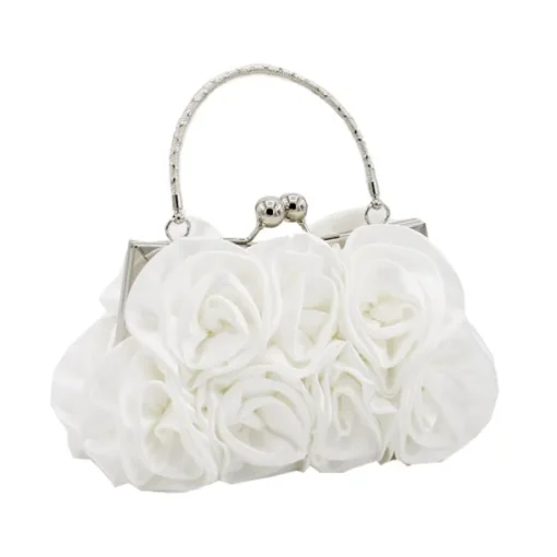 Elegant Red Floral Evening Clutch Bag – Vintage Rose Design with Silver Handle for Weddings, Proms, and Formal Events