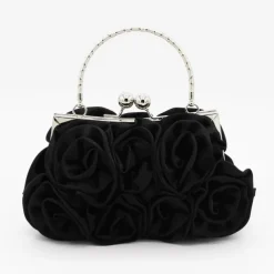 Elegant Red Floral Evening Clutch Bag – Vintage Rose Design with Silver Handle for Weddings, Proms, and Formal Events