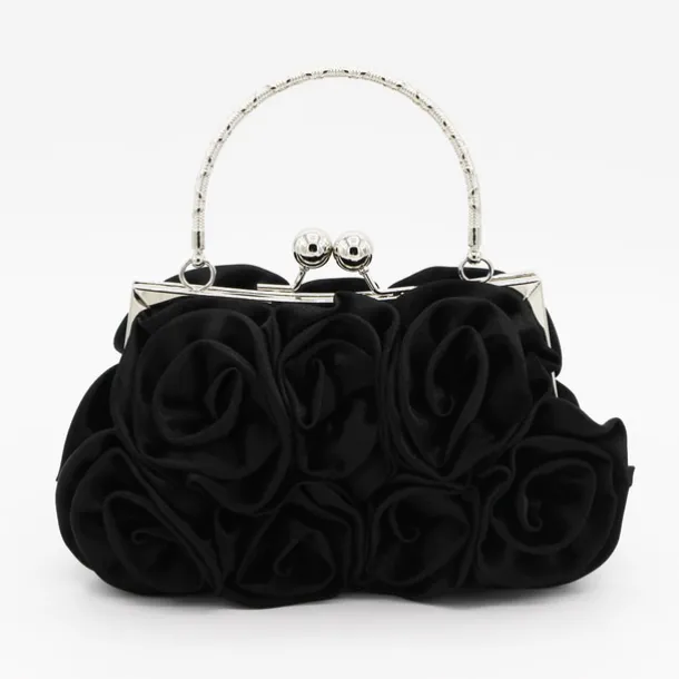 Elegant Red Floral Evening Clutch Bag – Vintage Rose Design with Silver Handle for Weddings, Proms, and Formal Events