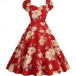 Elegant 1950s Vintage Inspired Knee Length Dress A-Line Dress Tea Dress Flower / Floral A-Line Fancy Dress Women's Christmas Carnival New Year Homecoming Daily Wear Bachelorette Party Adults'