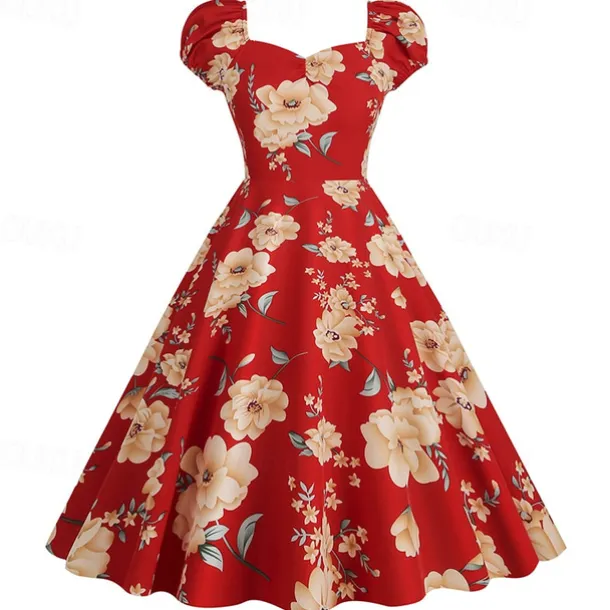Elegant 1950s Vintage Inspired Knee Length Dress A-Line Dress Tea Dress Flower / Floral A-Line Fancy Dress Women's Christmas Carnival New Year Homecoming Daily Wear Bachelorette Party Adults'