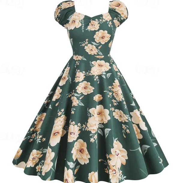 Elegant 1950s Vintage Inspired Knee Length Dress A-Line Dress Tea Dress Flower / Floral A-Line Fancy Dress Women's Christmas Carnival New Year Homecoming Daily Wear Bachelorette Party Adults'