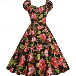 Elegant 1950s Vintage Inspired Knee Length Dress A-Line Dress Tea Dress Flower / Floral A-Line Fancy Dress Women's Christmas Carnival New Year Homecoming Daily Wear Bachelorette Party Adults'