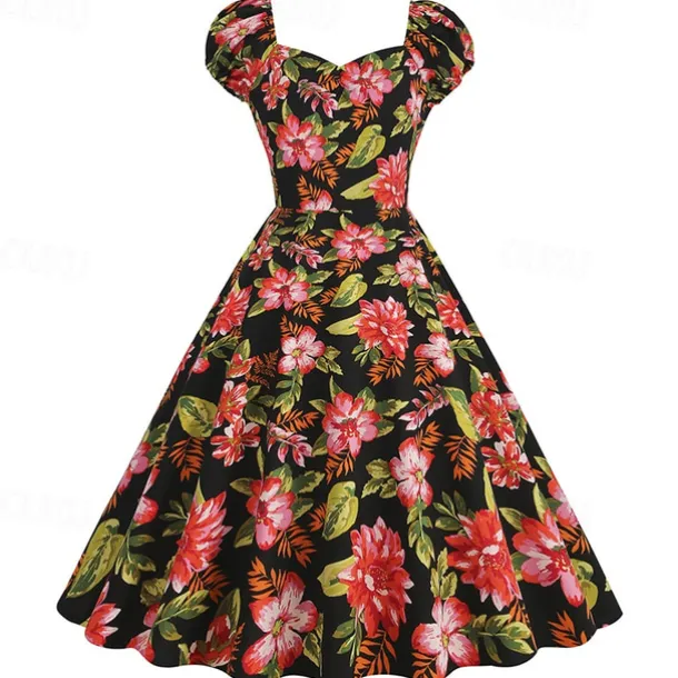 Elegant 1950s Vintage Inspired Knee Length Dress A-Line Dress Tea Dress Flower / Floral A-Line Fancy Dress Women's Christmas Carnival New Year Homecoming Daily Wear Bachelorette Party Adults'