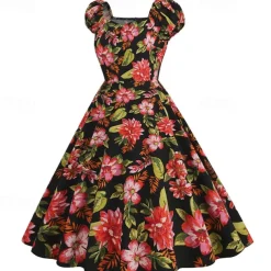 Elegant 1950s Vintage Inspired Knee Length Dress A-Line Dress Tea Dress Flower / Floral A-Line Fancy Dress Women's Christmas Carnival New Year Homecoming Daily Wear Bachelorette Party Adults'