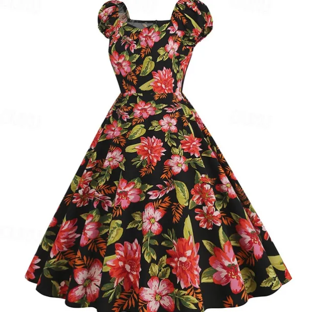 Elegant 1950s Vintage Inspired Knee Length Dress A-Line Dress Tea Dress Flower / Floral A-Line Fancy Dress Women's Christmas Carnival New Year Homecoming Daily Wear Bachelorette Party Adults'