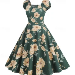 Elegant 1950s Vintage Inspired Knee Length Dress A-Line Dress Tea Dress Flower / Floral A-Line Fancy Dress Women's Christmas Carnival New Year Homecoming Daily Wear Bachelorette Party Adults'