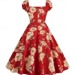 Elegant 1950s Vintage Inspired Knee Length Dress A-Line Dress Tea Dress Flower / Floral A-Line Fancy Dress Women's Christmas Carnival New Year Homecoming Daily Wear Bachelorette Party Adults'