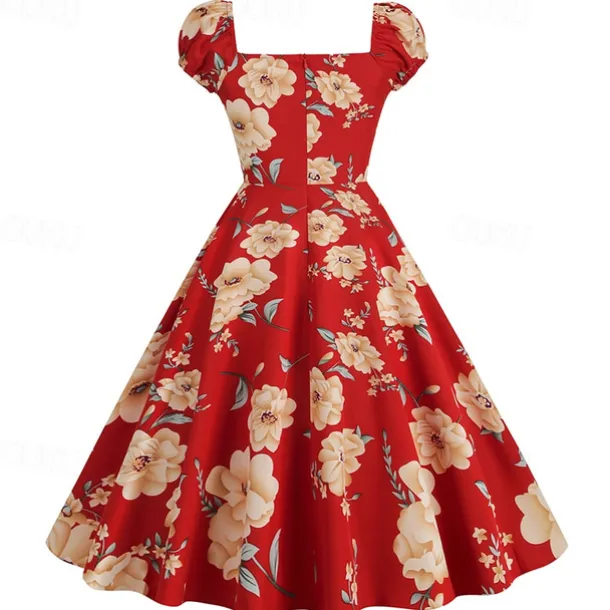 Elegant 1950s Vintage Inspired Knee Length Dress A-Line Dress Tea Dress Flower / Floral A-Line Fancy Dress Women's Christmas Carnival New Year Homecoming Daily Wear Bachelorette Party Adults'