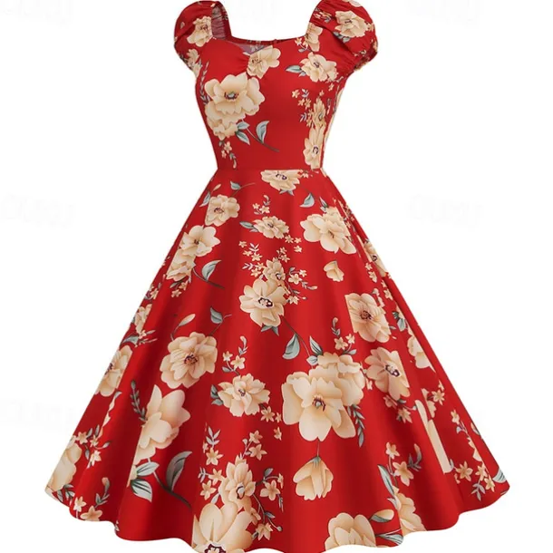 Elegant 1950s Vintage Inspired Knee Length Dress A-Line Dress Tea Dress Flower / Floral A-Line Fancy Dress Women's Christmas Carnival New Year Homecoming Daily Wear Bachelorette Party Adults'