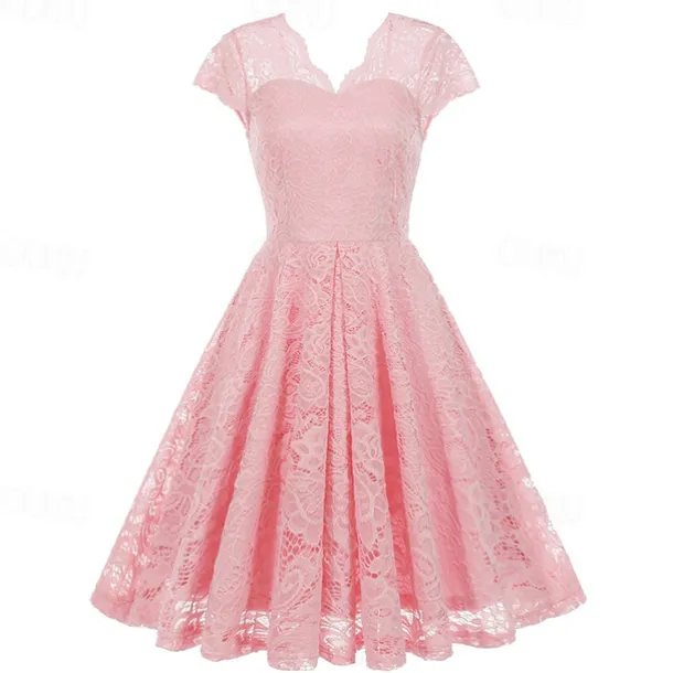 Elegant 1950s Vintage Inspired Knee Length Dress A-Line Dress Tea Dress Lace A-Line Fancy Dress Women's Christmas Carnival New Year Homecoming Daily Wear Bachelorette Party Adults' Homecoming Dresses