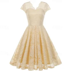 Elegant 1950s Vintage Inspired Knee Length Dress A-Line Dress Tea Dress Lace A-Line Fancy Dress Women's Christmas Carnival New Year Homecoming Daily Wear Bachelorette Party Adults' Homecoming Dresses