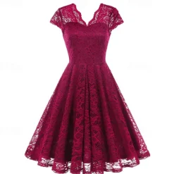 Elegant 1950s Vintage Inspired Knee Length Dress A-Line Dress Tea Dress Lace A-Line Fancy Dress Women's Christmas Carnival New Year Homecoming Daily Wear Bachelorette Party Adults' Homecoming Dresses