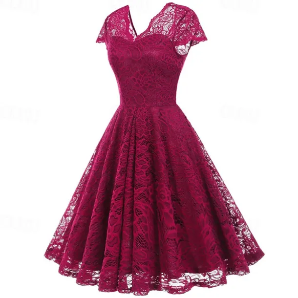 Elegant 1950s Vintage Inspired Knee Length Dress A-Line Dress Tea Dress Lace A-Line Fancy Dress Women's Christmas Carnival New Year Homecoming Daily Wear Bachelorette Party Adults' Homecoming Dresses