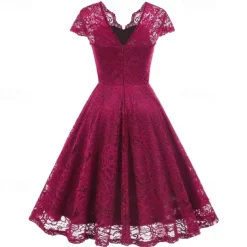 Elegant 1950s Vintage Inspired Knee Length Dress A-Line Dress Tea Dress Lace A-Line Fancy Dress Women's Christmas Carnival New Year Homecoming Daily Wear Bachelorette Party Adults' Homecoming Dresses