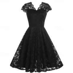Elegant 1950s Vintage Inspired Knee Length Dress A-Line Dress Tea Dress Lace A-Line Fancy Dress Women's Christmas Carnival New Year Homecoming Daily Wear Bachelorette Party Adults' Homecoming Dresses