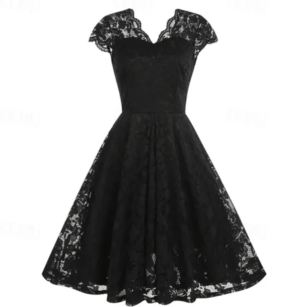 Elegant 1950s Vintage Inspired Knee Length Dress A-Line Dress Tea Dress Lace A-Line Fancy Dress Women's Christmas Carnival New Year Homecoming Daily Wear Bachelorette Party Adults' Homecoming Dresses
