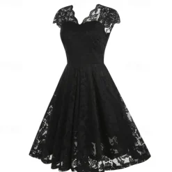 Elegant 1950s Vintage Inspired Knee Length Dress A-Line Dress Tea Dress Lace A-Line Fancy Dress Women's Christmas Carnival New Year Homecoming Daily Wear Bachelorette Party Adults' Homecoming Dresses