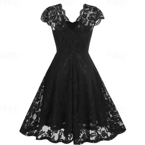 Elegant 1950s Vintage Inspired Knee Length Dress A-Line Dress Tea Dress Lace A-Line Fancy Dress Women's Christmas Carnival New Year Homecoming Daily Wear Bachelorette Party Adults' Homecoming Dresses