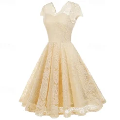 Elegant 1950s Vintage Inspired Knee Length Dress A-Line Dress Tea Dress Lace A-Line Fancy Dress Women's Christmas Carnival New Year Homecoming Daily Wear Bachelorette Party Adults' Homecoming Dresses
