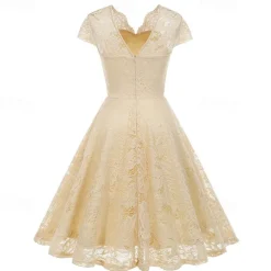 Elegant 1950s Vintage Inspired Knee Length Dress A-Line Dress Tea Dress Lace A-Line Fancy Dress Women's Christmas Carnival New Year Homecoming Daily Wear Bachelorette Party Adults' Homecoming Dresses