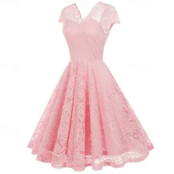 Elegant 1950s Vintage Inspired Knee Length Dress A-Line Dress Tea Dress Lace A-Line Fancy Dress Women's Christmas Carnival New Year Homecoming Daily Wear Bachelorette Party Adults' Homecoming Dresses