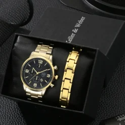 Elegant Silver Quartz Watch with Calendar Male Practical Valentine's Day Gift for Husband Boyfriend Detachable Bracelet Gift Box New Year Christmas Gift