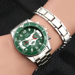 Elegant Silver Quartz Watch with Calendar Male Practical Valentine's Day Gift for Husband Boyfriend Detachable Bracelet Gift Box New Year Christmas Gift