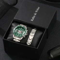 Elegant Silver Quartz Watch with Calendar Male Practical Valentine's Day Gift for Husband Boyfriend Detachable Bracelet Gift Box New Year Christmas Gift