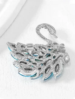Elegant Swan Brooch with Rhinestone Embellishments - Sparkling Crystal Pin for Women, Perfect for Formal Wear and Gift Giving