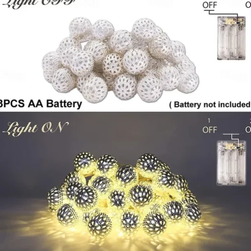 Elegant Wedding Party Reception Ramadan Eid Moroccan Metal String Lights USB or AA Battery Powered - 10-50 LEDs Waterproof Outdoor Garden Home Decor