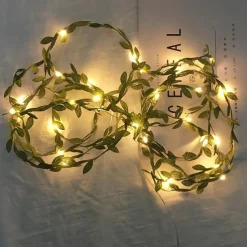 Elegant Wedding Party Reception 5M 50LED Tiny Green Leaves Garland Fairy Lights - LED Copper Wire String Lights for Home Decor, Warm White (Battery Powered, Batteries Not Included)