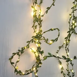 Elegant Wedding Party Reception 5M 50LED Tiny Green Leaves Garland Fairy Lights - LED Copper Wire String Lights for Home Decor, Warm White (Battery Powered, Batteries Not Included)