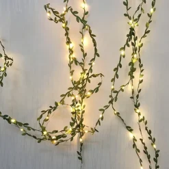 Elegant Wedding Party Reception 5M 50LED Tiny Green Leaves Garland Fairy Lights - LED Copper Wire String Lights for Home Decor, Warm White (Battery Powered, Batteries Not Included)