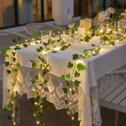 Elegant Wedding Party Reception 2M Solar LED String Lights with Ivy Leaves - Warm White, 8 Modes IP65 Waterproof Outdoor Hanging Lights for Yard, Fence, Wall, Home Decor