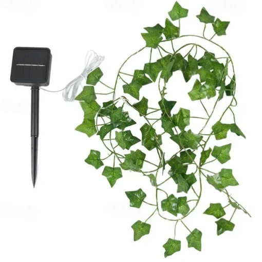 Elegant Wedding Party Reception 2M Solar LED String Lights with Ivy Leaves - Warm White, 8 Modes IP65 Waterproof Outdoor Hanging Lights for Yard, Fence, Wall, Home Decor
