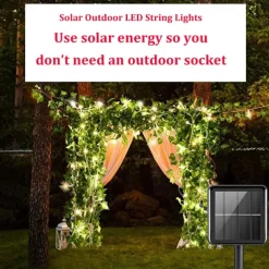 Elegant Wedding Party Reception 2M Solar LED String Lights with Ivy Leaves - Warm White, 8 Modes IP65 Waterproof Outdoor Hanging Lights for Yard, Fence, Wall, Home Decor