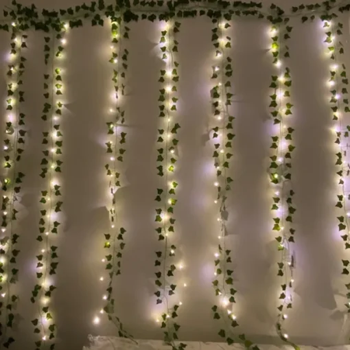Elegant Wedding Party Reception 2M Solar LED String Lights with Ivy Leaves - Warm White, 8 Modes IP65 Waterproof Outdoor Hanging Lights for Yard, Fence, Wall, Home Decor
