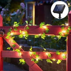 Elegant Wedding Party Reception 2M Solar LED String Lights with Ivy Leaves - Warm White, 8 Modes IP65 Waterproof Outdoor Hanging Lights for Yard, Fence, Wall, Home Decor