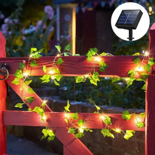Elegant Wedding Party Reception 2M Solar LED String Lights with Ivy Leaves - Warm White, 8 Modes IP65 Waterproof Outdoor Hanging Lights for Yard, Fence, Wall, Home Decor