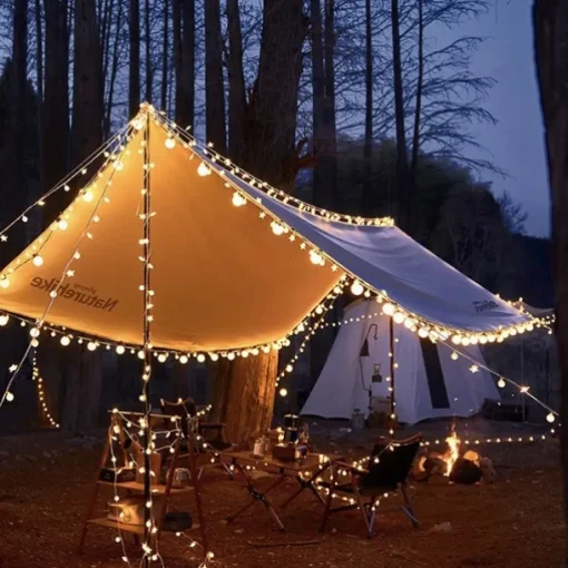Elegant Wedding Party Reception Solar Outdoor Waterproof Camping Canopy Lights – 5M, 10M, 20M Dimmable Flashing String Lights, USB/Solar Powered for Tent, Patio Decor