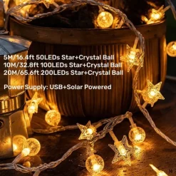 Elegant Wedding Party Reception Solar Outdoor Waterproof Camping Canopy Lights – 5M, 10M, 20M Dimmable Flashing String Lights, USB/Solar Powered for Tent, Patio Decor