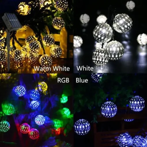 Elegant Wedding Party Reception Solar LED String Lights - Moroccan Ball Outdoor Garden Lights, Waterproof 10M-50LED, 7M-30LED, 5M-20LED Globe Lanterns for Home Decoration