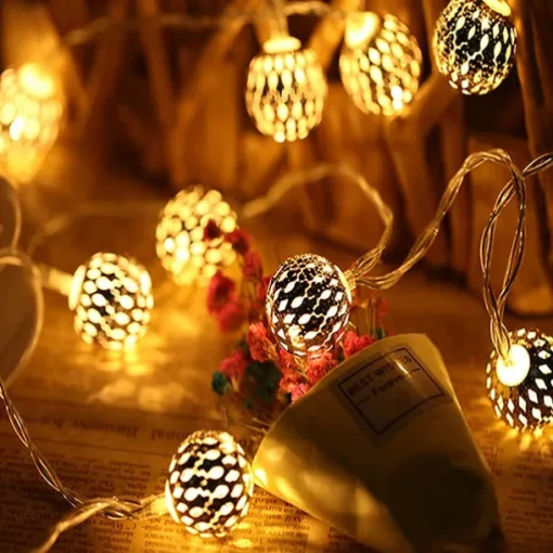 Elegant Wedding Party Reception Solar LED String Lights - Moroccan Ball Outdoor Garden Lights, Waterproof 10M-50LED, 7M-30LED, 5M-20LED Globe Lanterns for Home Decoration