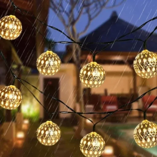 Elegant Wedding Party Reception Solar LED String Lights - Moroccan Ball Outdoor Garden Lights, Waterproof 10M-50LED, 7M-30LED, 5M-20LED Globe Lanterns for Home Decoration