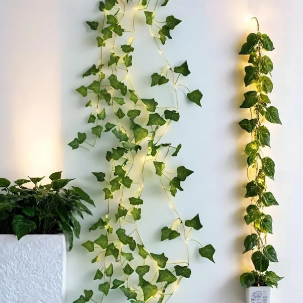 Elegant Wedding Party Reception 2M Artificial Ivy LED String Lights –Green Leaf Decoration for Home, Outdoor Garden, Patio 1/3/6 Pack